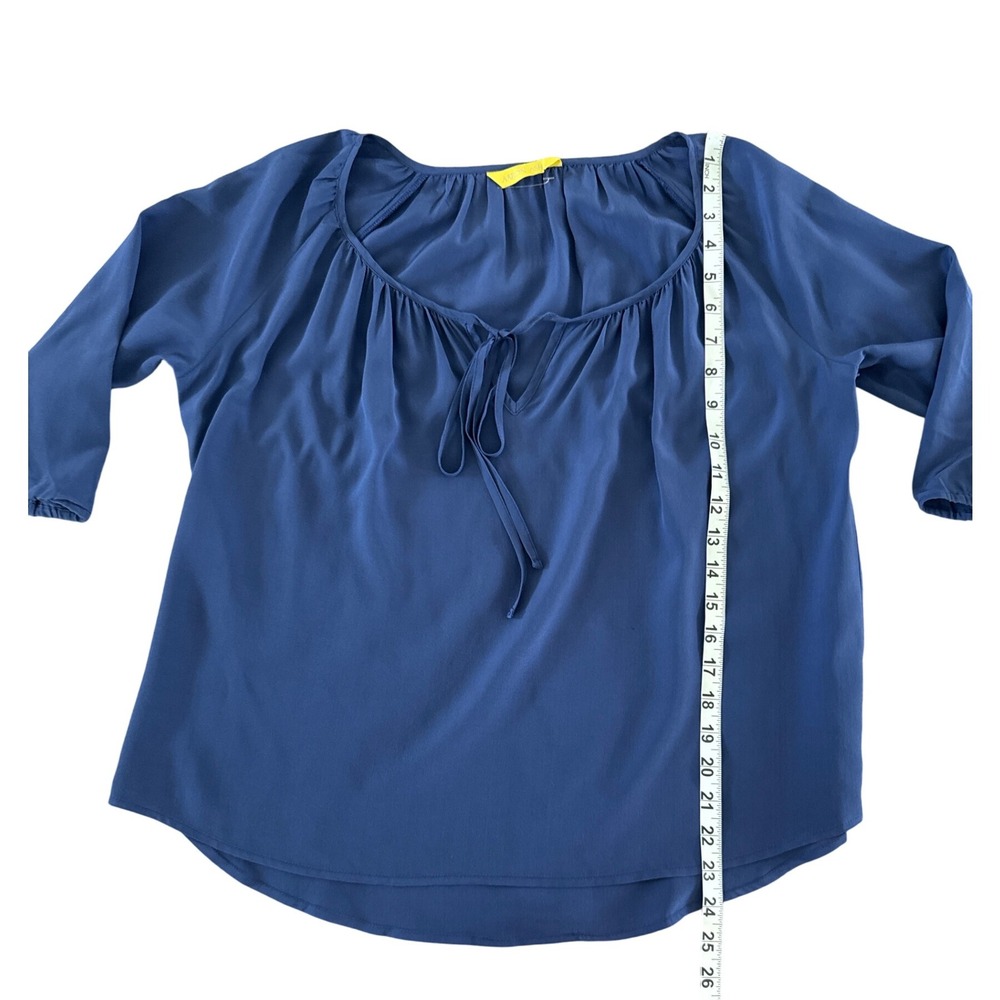 Aaron Ashe 100% Silk Tie Neck Top Women's Small‎ Blue 3/4 Sleeve Blouse - Picture 3 of 8